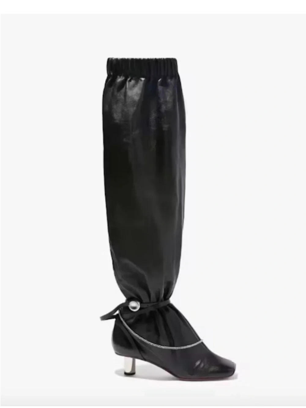 Proenza Schouler Black Leather Over-the-Knee Boot Cover with Silver Chain